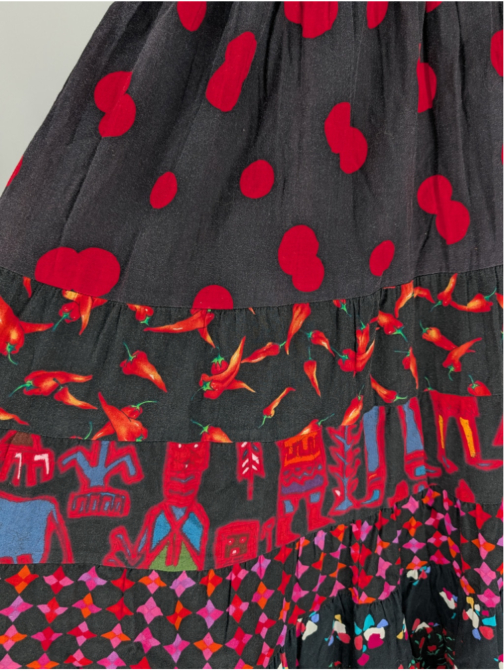 Vintage Anna Konya Patchwork Tiered Maxi Skirt One Size Dark Boho Festival 90s - Picture 14 of 14